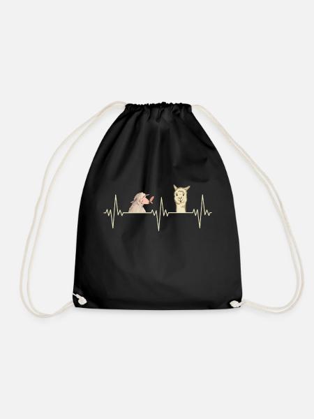 Alpaca Heartbeat Sheep Alpaca Gift - Drawstring Bag - black