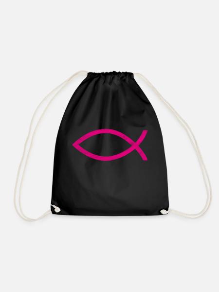 jesus fish pink - Drawstring Bag - black