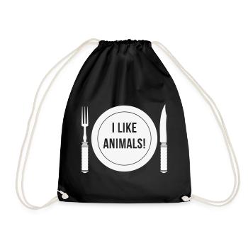 I Like Animals! (Gabel / Messer / Teller / White) - Turnbeutel - Schwarz - Vorne