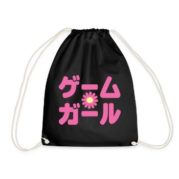 Game Girl ゲームガール Japanese Katakana Language - Drawstring Bag - black - Front