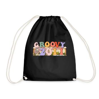 Groovy Since 2011 Retro Hippie 12th Birthday - Drawstring Bag - black - Front