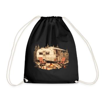 Camping Natur Wein Lagerfeuer - Die Alpen Designer - Turnbeutel - Schwarz - Vorne