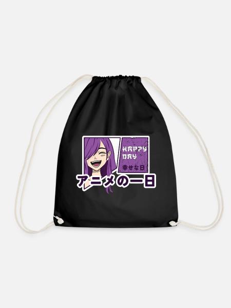 Happy day with anime - Drawstring Bag - black