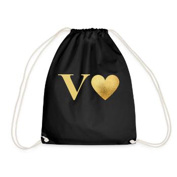 Letter v golden heart - Drawstring Bag - black - Front