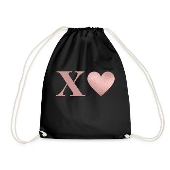 Letter x rose gold heart - Drawstring Bag - black - Front