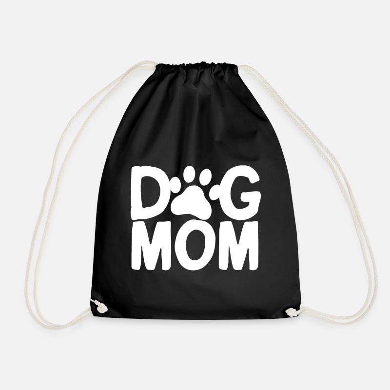DOG MOM White - Drawstring Bag - black