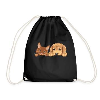 Chat roux et chien chiot Golden Retriever - Sac de sport léger - noir - Devant