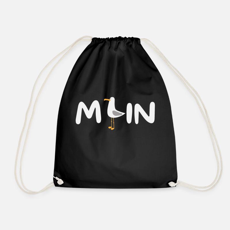 MOIN with Seagull - Drawstring Bag - black