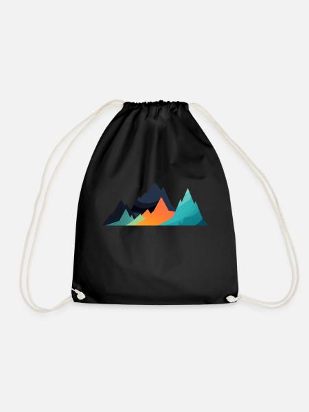 Mountain Landscape Geometric Art - Drawstring Bag - black