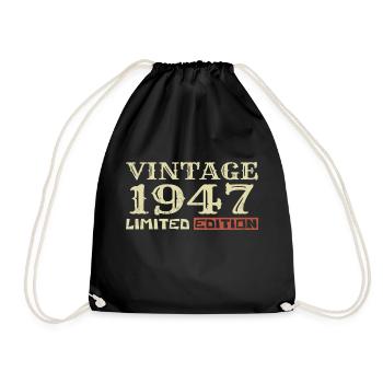 1947 Vintage: 77. Geburtstag, einzigartiges Retro-Geschenk - Turnbeutel - Schwarz - Vorne