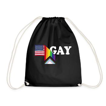 Patriot USA Flagge und LGBT Flagge - Stolzer Verbündeter - Schwul - Turnbeutel - Schwarz - Vorne