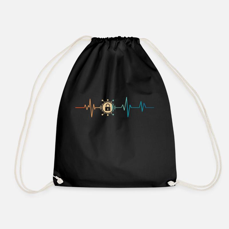 Retro Heartbeat Cyber Security - Drawstring Bag - black
