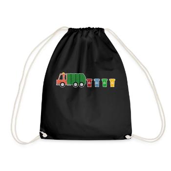 Müllwagen Müllabfuhr Recycling Tonnen I Geschenk - Turnbeutel - Schwarz - Vorne