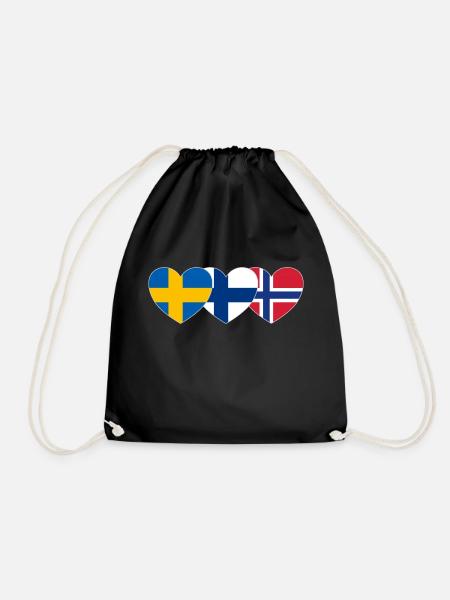 Schweden Finnland Norwegen Flagge Herz - Turnbeutel - Schwarz