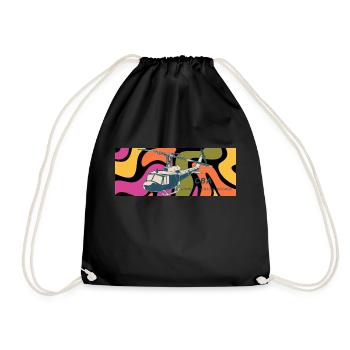 Helicopter vintage gift - Drawstring Bag - black - Front