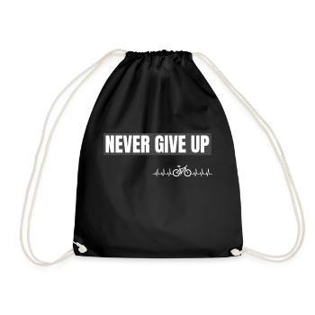 never give up, Fahrrad - Turnbeutel - Schwarz - Vorne