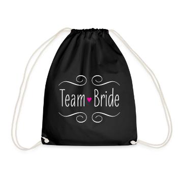 Team Bride Braut rosa Herz Hochzeit Heirat Party - Turnbeutel - Schwarz - Vorne