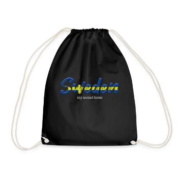Sweden second home Sweden flag holiday saying - Drawstring Bag - black - Front