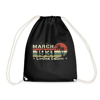 March Vintage 93rd Birthday Born 1931 Vibe - Drawstring Bag - black - Front