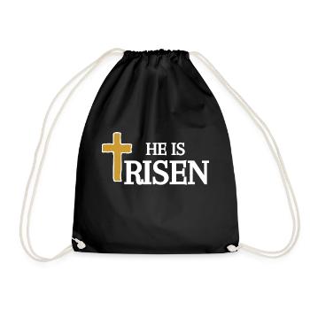 ER ist Auferstandener Glaube Jesus Religion Matthäus Ostern - Turnbeutel - Schwarz - Vorne
