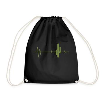 Saguaro Cactus Cacti Lover Heartbeat - Drawstring Bag - black - Front