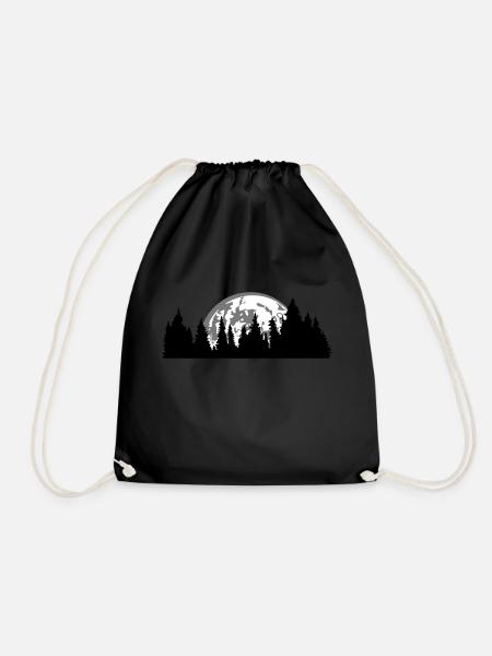 moon night full moon setting tree forest conifer - Drawstring Bag - black