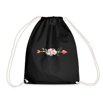 Pfeil Blumen Herz - Turnbeutel - Schwarz - Vorne