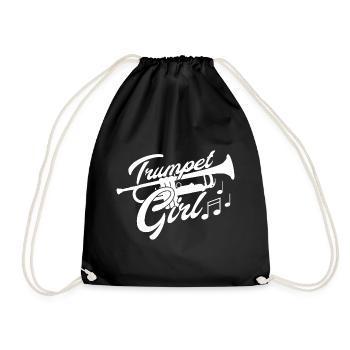 Girl Musician Trumpet Music Motif - Drawstring Bag - black - Front