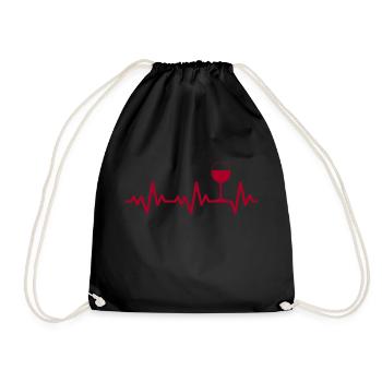 Heartbeat Weinglas Party Feiern Vino Rotwein - Turnbeutel - Schwarz - Vorne