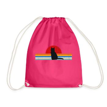 Cat Vintage Retro Sonnenuntergang - Turnbeutel - Fuchsia - Vorne
