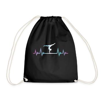 Gymnastics, Gymnast, Pulse ECG, Heartbeat - Drawstring Bag - black - Front