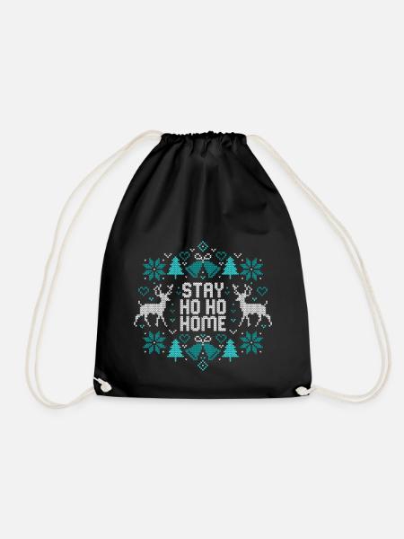 Stay Ho Ho Home Ugly Christmas Weihnachten Zuhause - Drawstring Bag - black