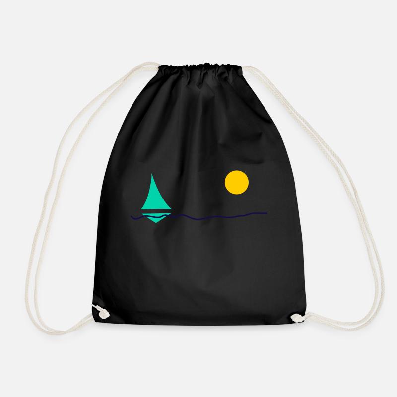 sea and boat - Drawstring Bag - black