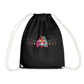 Jesus, Mary, and Joseph. Christian Christmas. Peace and Love - Drawstring Bag - black - Front