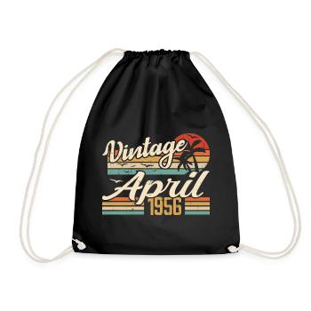 April 1956 Birthday Gift Idea Vintage 1956 - Drawstring Bag - black - Front