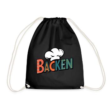 Backen mein Hobby - buntes Bäckermotiv - Turnbeutel - Schwarz - Vorne