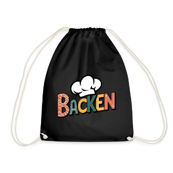 Backen mein Hobby - buntes Bäckermotiv - Turnbeutel - Schwarz - Vorne