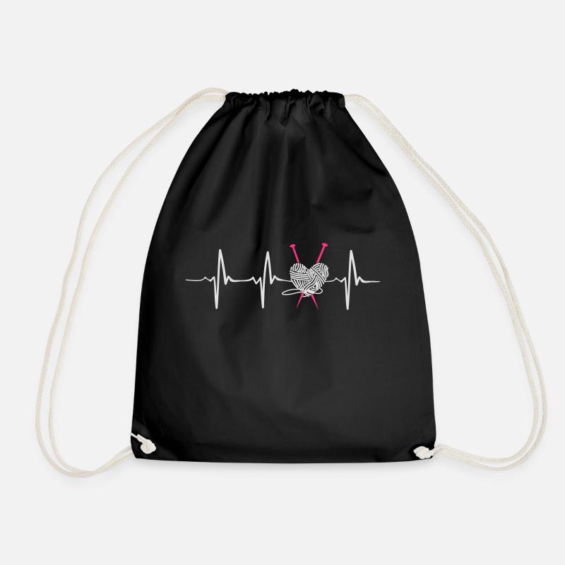 Heartbeat knitting funny gift - Turnbeutel - Schwarz