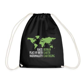 human place of birth earth nationality earthling - Drawstring Bag - black - Front