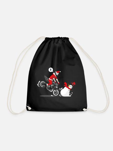 Christmas motorcycle stop - Drawstring Bag - black