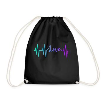 HEARTBEAT LOVE GRADIENT BLUE PURPLE - Drawstring Bag - black - Front