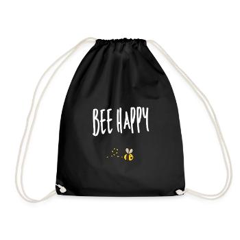 Bee happy Biene Imker Wespe Honig Spruch Bienen - Turnbeutel - Schwarz - Vorne