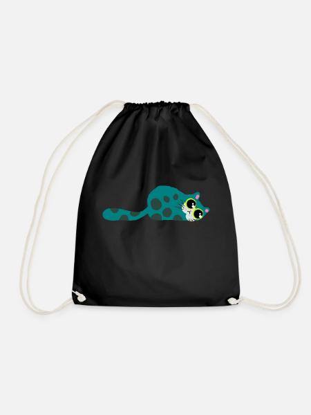Sleepy Big Eyed Fluffy Kitten - Drawstring Bag - black