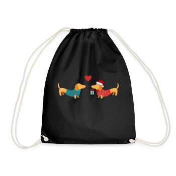 Christmas Dachshund | Dachshund gets gift | Love - Drawstring Bag - black - Front