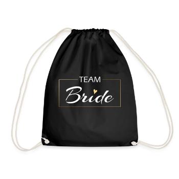 Team Bride mit Goldrahmen in weiß - JGA - Hochzeit - Turnbeutel - Schwarz - Vorne