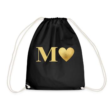 Lettre m cœur doré - Sac de sport léger - noir - Devant