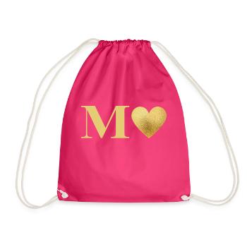 Buchstabe m goldenes Herz - Turnbeutel - Fuchsia - Vorne