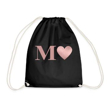 Letter M Heart Rose Gold - Drawstring Bag - black - Front