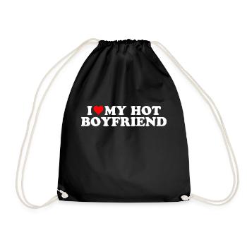 I LOVE MY HOT BOYFRIEND Valentinstag Geschenk Lieb - Turnbeutel - Schwarz - Vorne