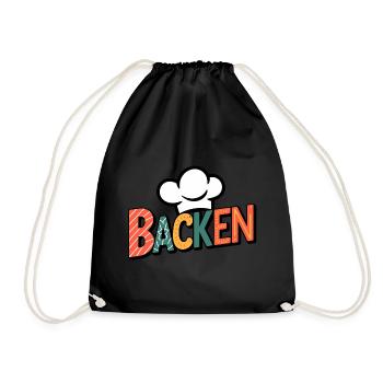 Backen mein Hobby - buntes Bäckermotiv - Turnbeutel - Schwarz - Vorne